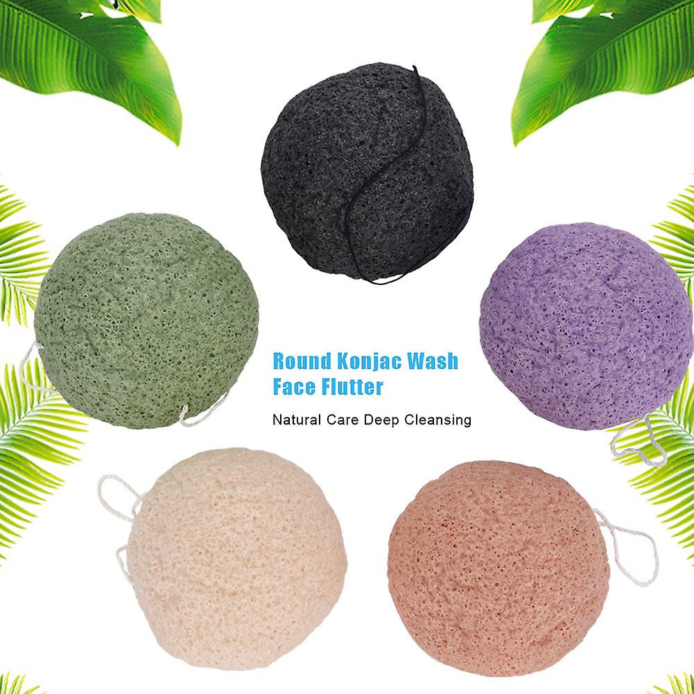 5 Colors Round Konjac Wash Face Flutter Natural Facial Care Cleansing Gently Facial Puff