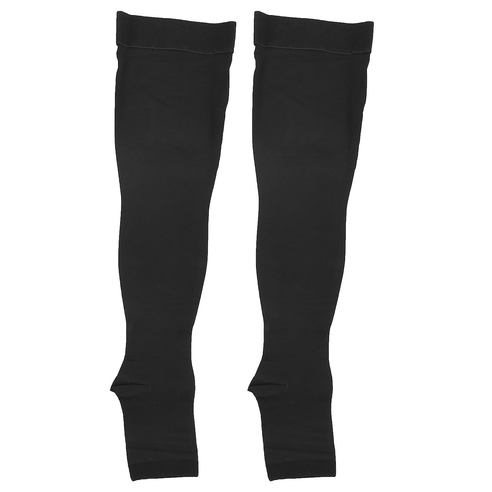 Compression Long Stockings Open Toe Level 2 Elasticity Pain Relief Socks Polyurethane(Level 2 Open Toe Long Stockings(Black) XXL)