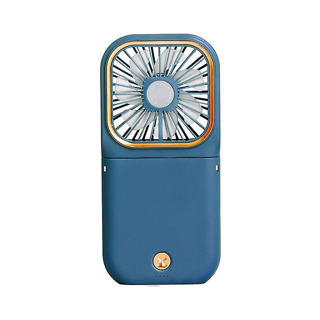 Usb Handheld folding hanging neck Power bank charging mini fan(Blue)