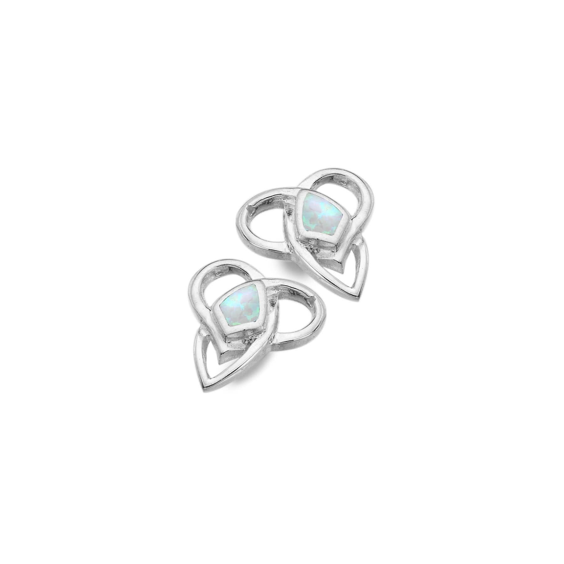 Sterling Silver Stud Earrings - Celtic Heart Shape + Synthetic Opal