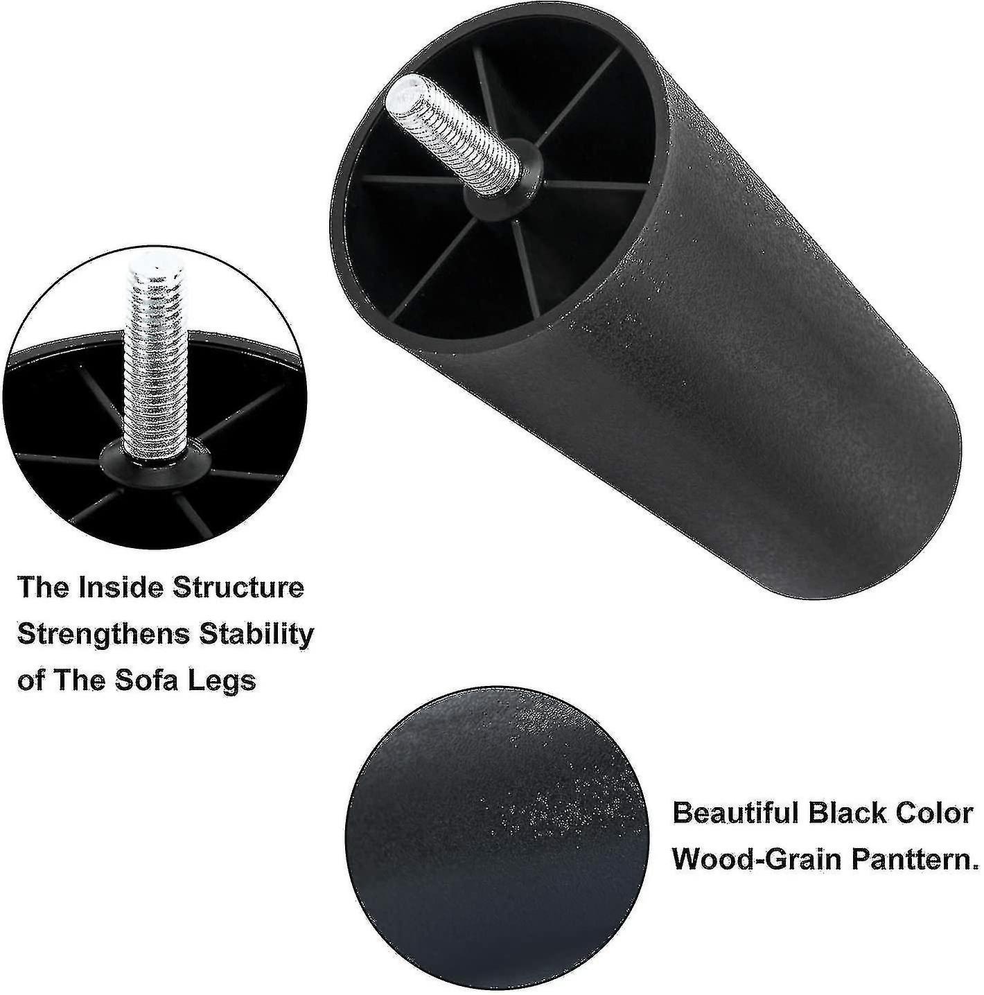 Set Of 4 Dark Brown Plastic Furniture Legs - 5/16-inch Thread With T-Nuts For Sofa, Couch, Chair