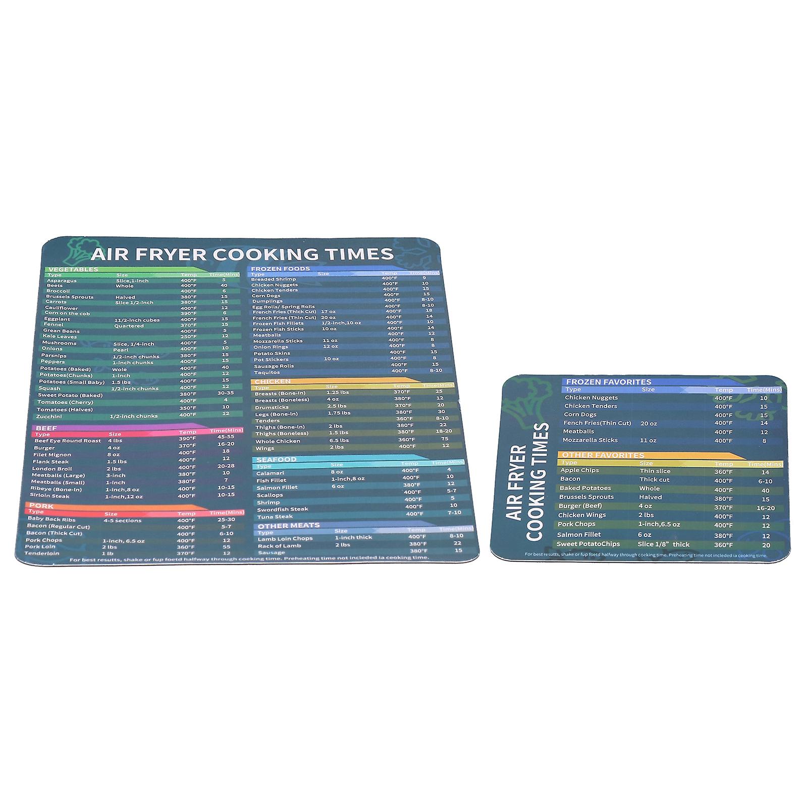 2 Pcs Air Fryer Magnetic Cheat Sheet, Cooking Frying Time Reference Guide Cookware Accessories Kitchen Fryer Magnet Sheet
