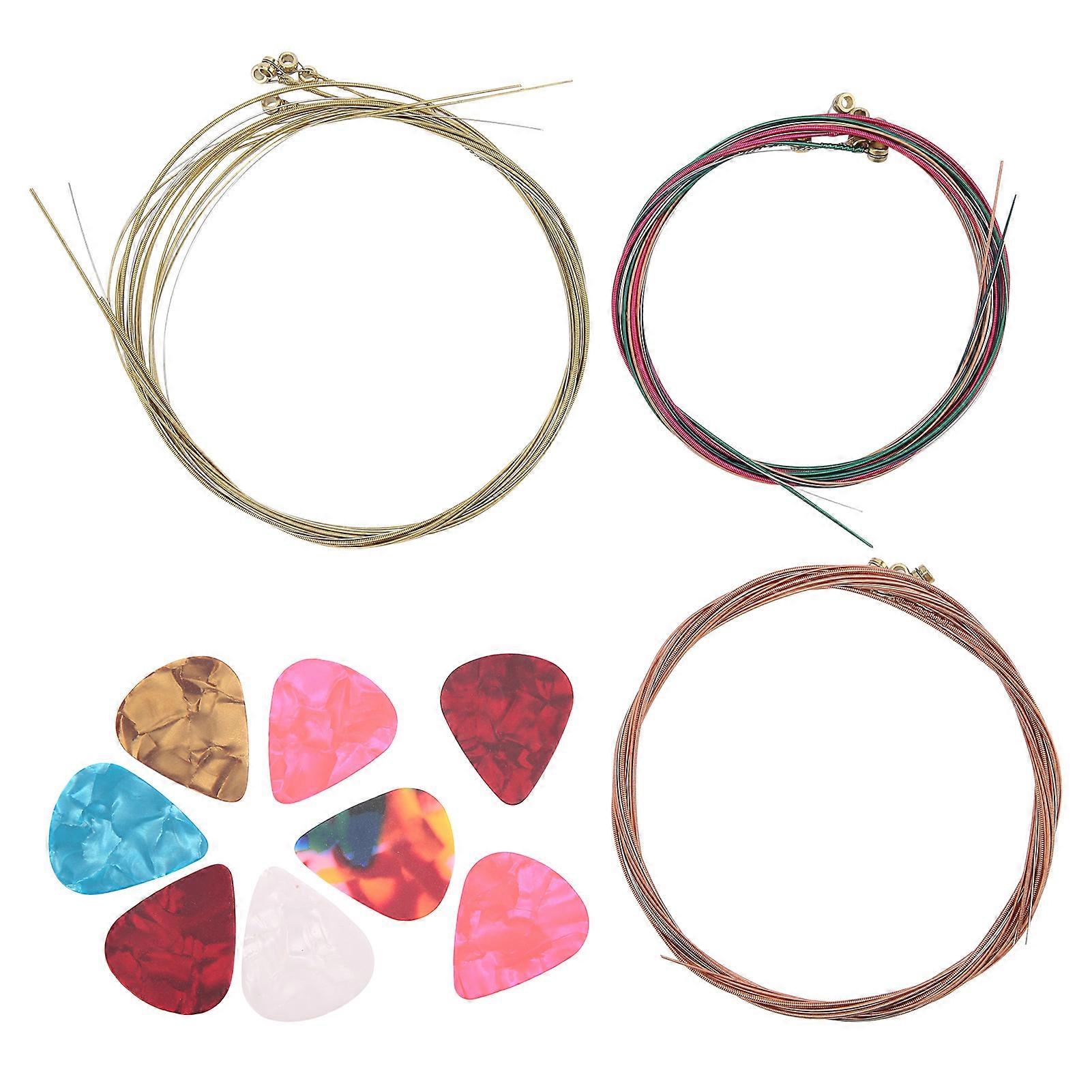 3Pcs Guitar String 8Pcs Celluloid Picks Colorful Stringed Instrument Playing Accessories
