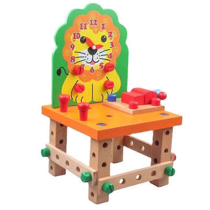 مجموعة المباني الخشبية ، لطيف الأسد نماذج كرسي خشبي البناء اللعب مجموعة مع الصواميل البراغي والأدوات