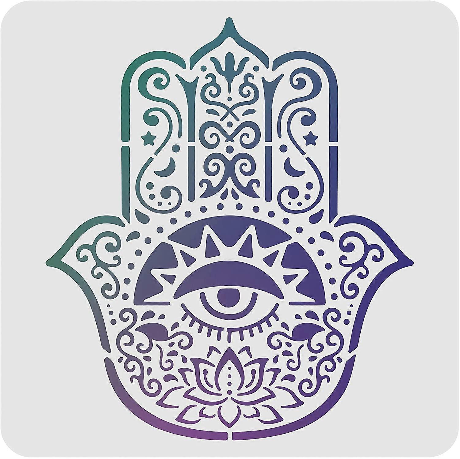 1pc Hamsa Hand Stencil Template Plastic Mandala Hand Drawing Painting Stencils Square Reusable Stencils for Wood Wall Furniture Floor Fabric Painting