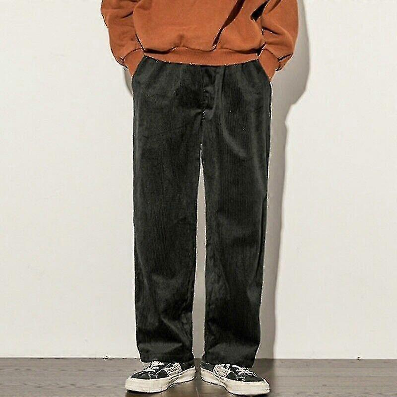 Men Corduroy Pants Casual Trousers Loose Straight Leg Retro Vintage Striped-Good