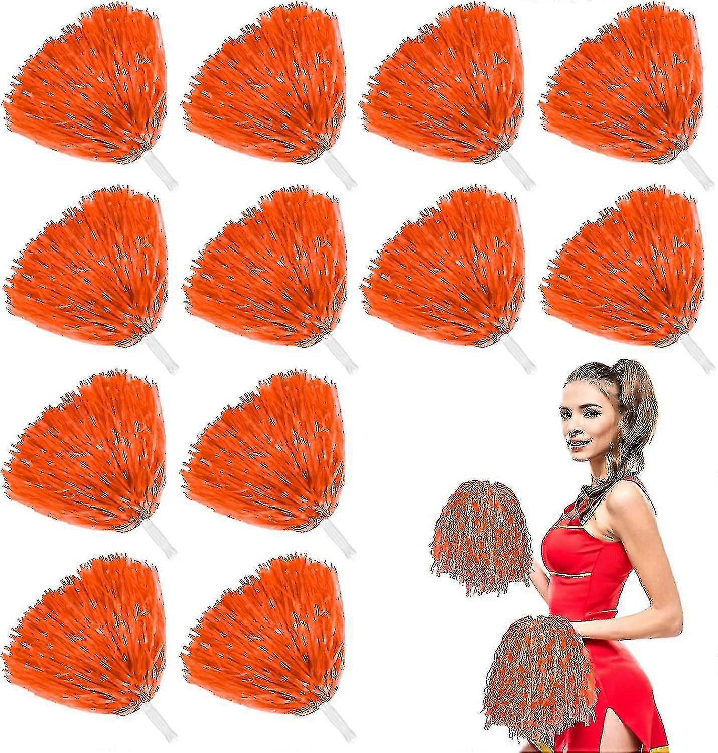 12pcs Cheerleading Pom Poms With Cozy Handle, Adorable Cheer Plastic Poms Pompoms Cheerleader Pom Poms For Kids Adults Cheering Squard Team Spi