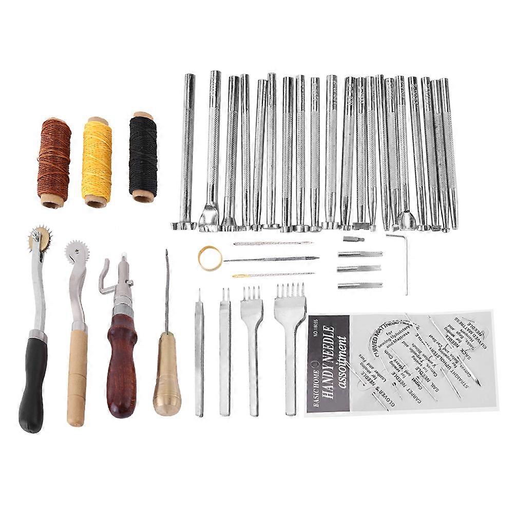 48Pcs Leather Craft Hand Tools Kit for Sewing Stitching  Punch Carving Work