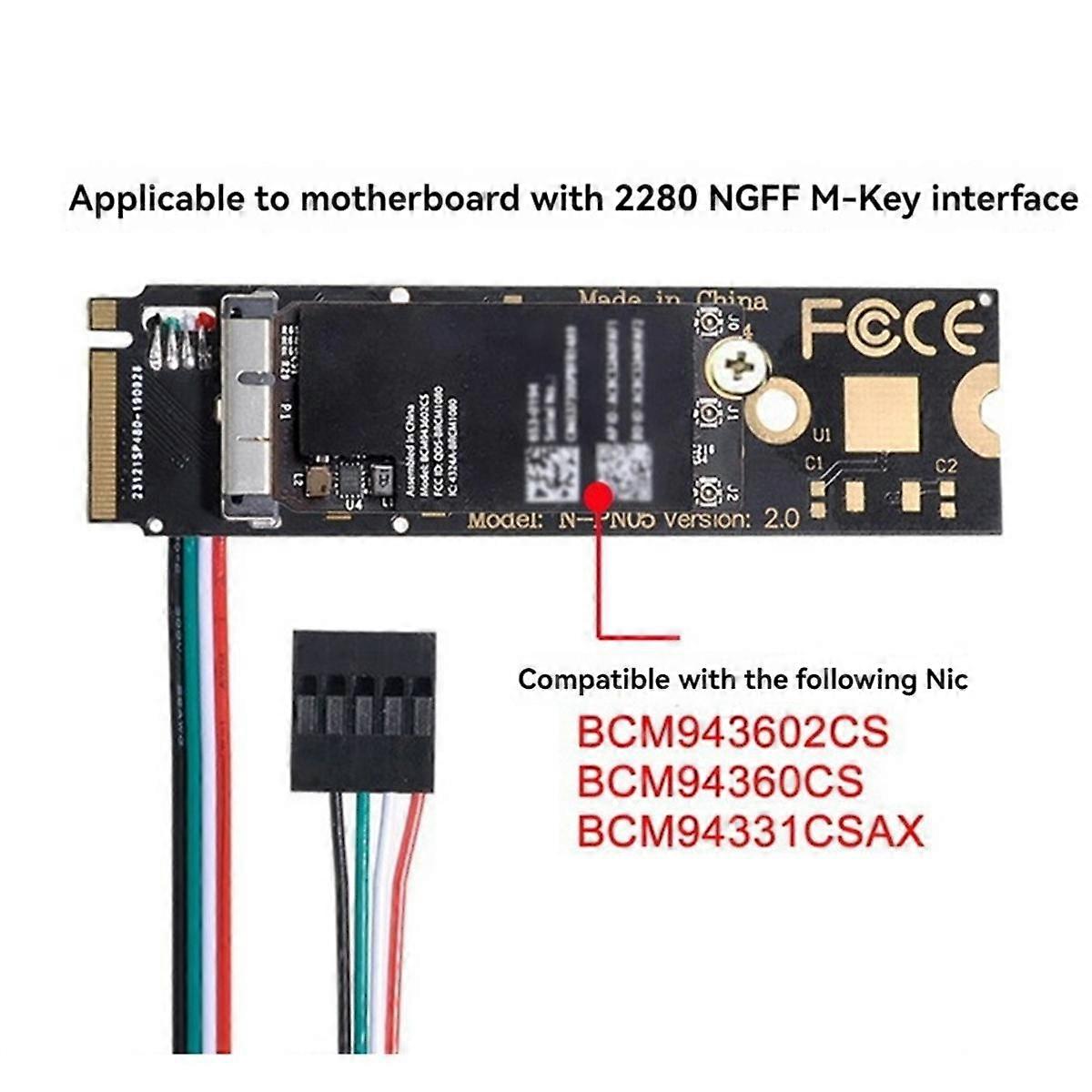 Adapter Card M-Key Wireless Card Desktop Drive-Free BCM943602CS to Pcie M.2 Ngff for Bluetooth Module