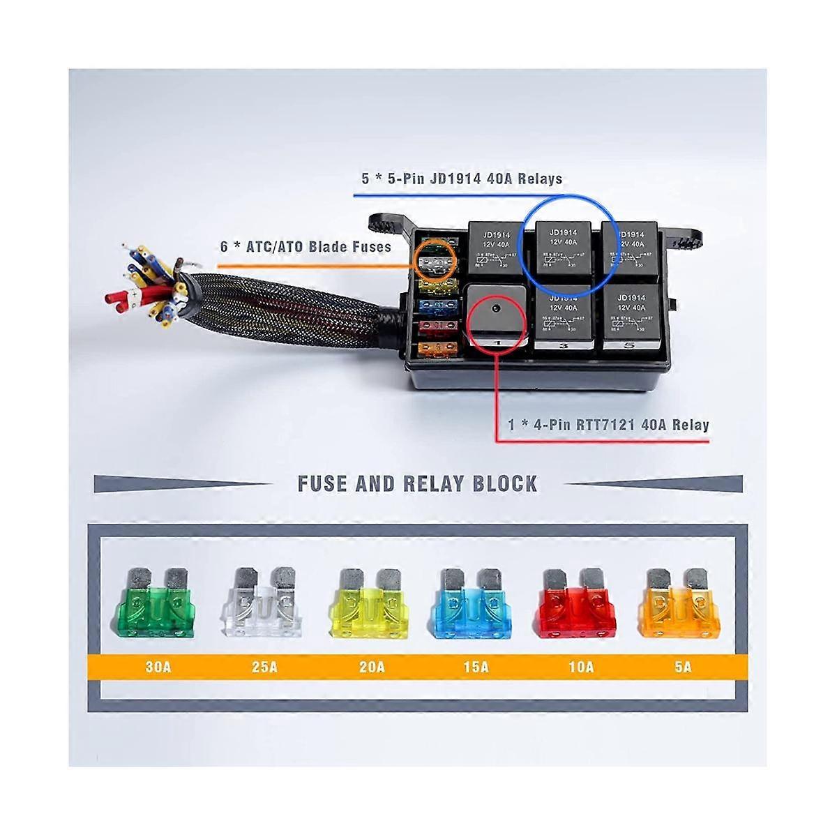 12V Relay Fuse Box Prewired Relay Box Automotive with 5Pcs 5Pin Relays ...