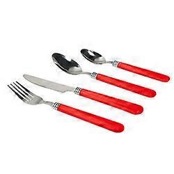 Gibson Sensations II 16 Piece Stainless Steel Flatware Set with Red Handles and Chrome Caddy