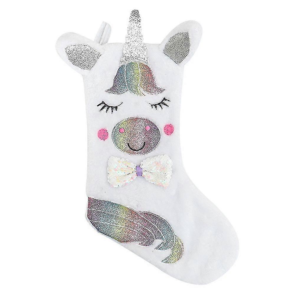 Licorne Bas de Noël avec Lumière Led, Sac de bonbons pour cadeaux Bas Décoration d’arbre de Noël Bas