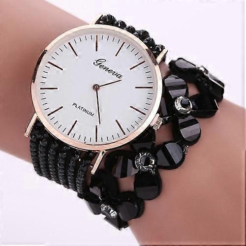 Women Round Dial Flower Diamond Studs Bracelet Watch