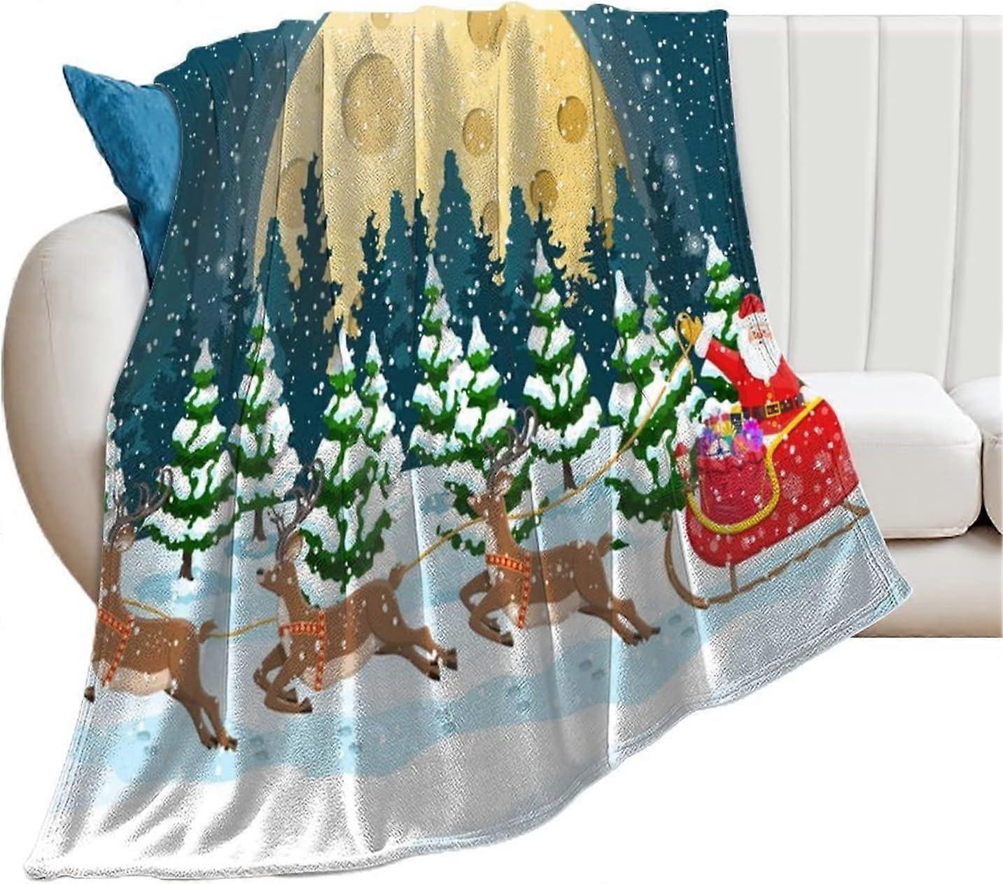 Cobertor de Flanela de Lã com Biscoito de Natal Papai Noel Leve e Macio para Cama Sofá Sala de Estar-UJKI438