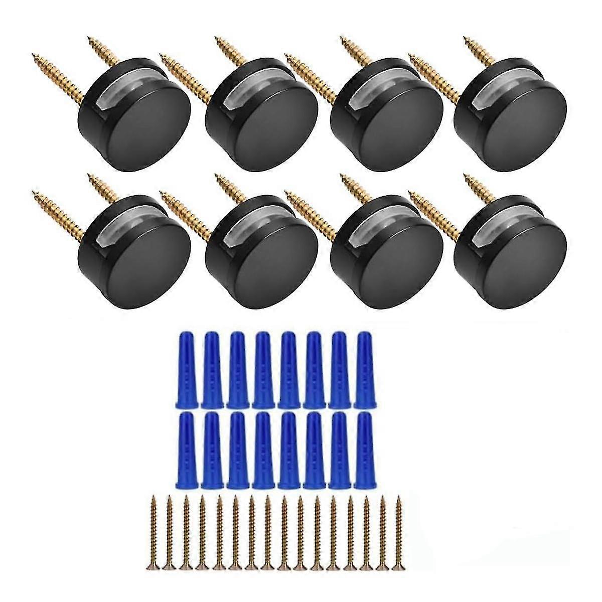 3-5mm Frameless Mirror Mounting Hardware 8 Pack Dual-Screw Fixing Mirror Mounting Kit with Screws and Anchors Black
