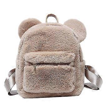 Plush Backpack Cute Bear Ear Fluffy Fur Shoulder Bag Casual Daypacks(brown)