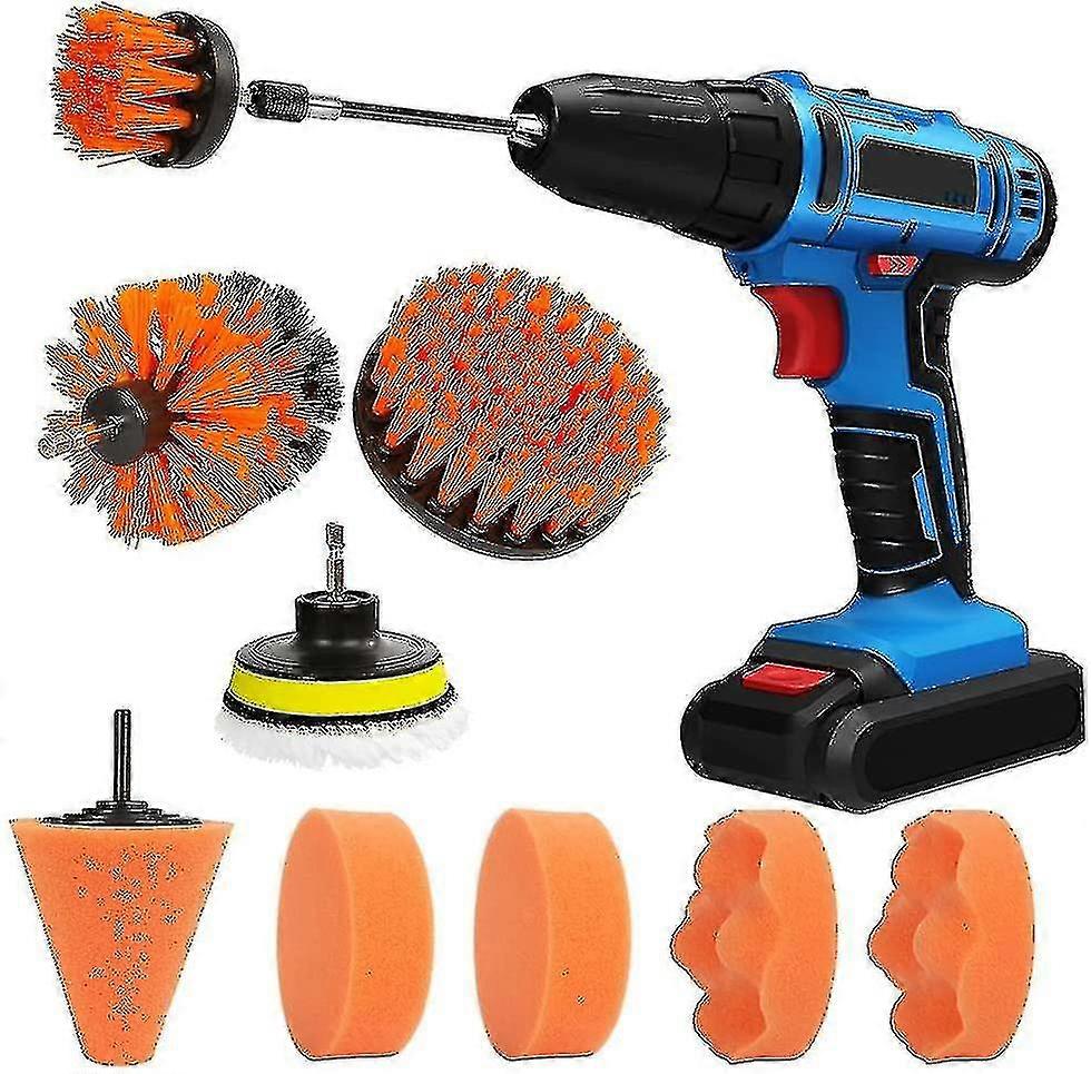 11 Pcs Drill Brush Car Polishing Pads Clean Detailing Kit With Extend Attachment For Clean