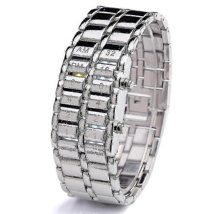Addies My-1346 Binary Led Digital Display Couple Watch Lava Bracelet Watch For Men(silver)