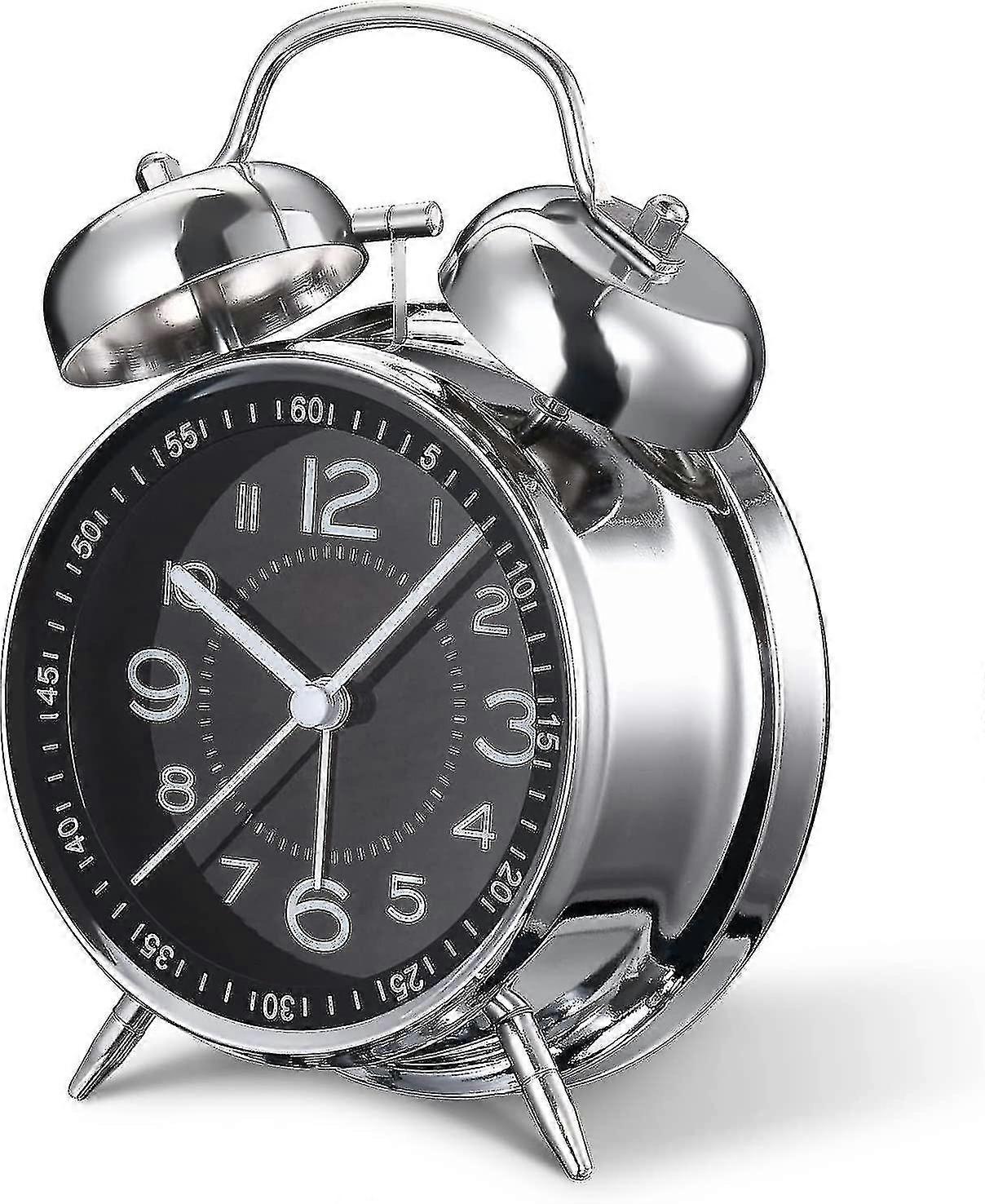 المنبه بصوت عال للبالغين الذين ينامون ثقيلا ، 4 بوصة كوارتز صامت غير موقوتة مع إضاءة خلفية ، توأم بيل نيونيو