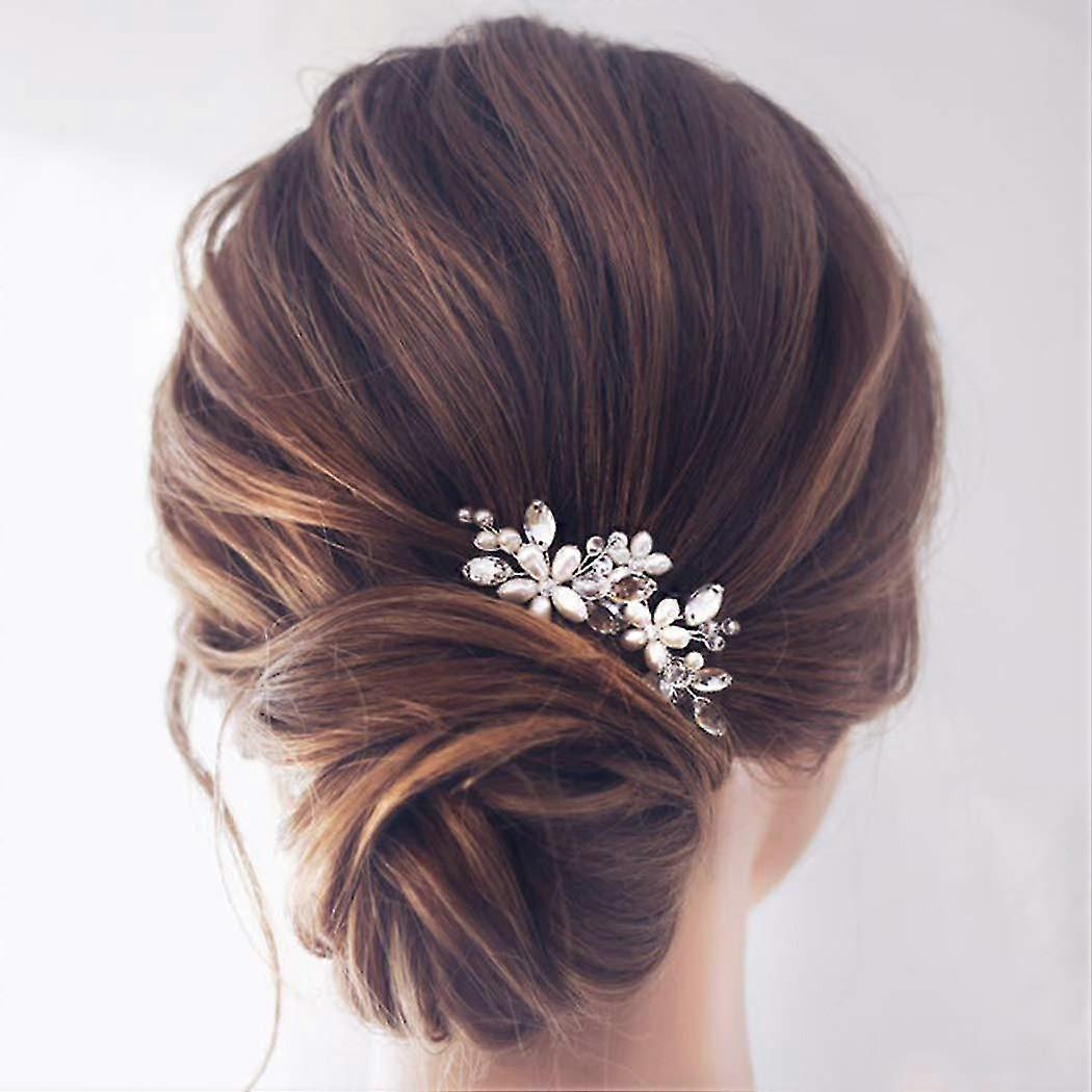 Bride Wedding Pearl Hair Pins Accessories Flower Hair Piece For Women And Girls (gold)