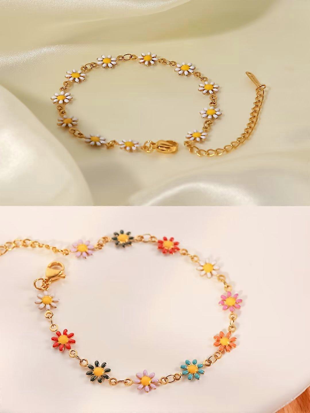 2Pcs Colorful Daisy Flower Bead Bracelets Set
