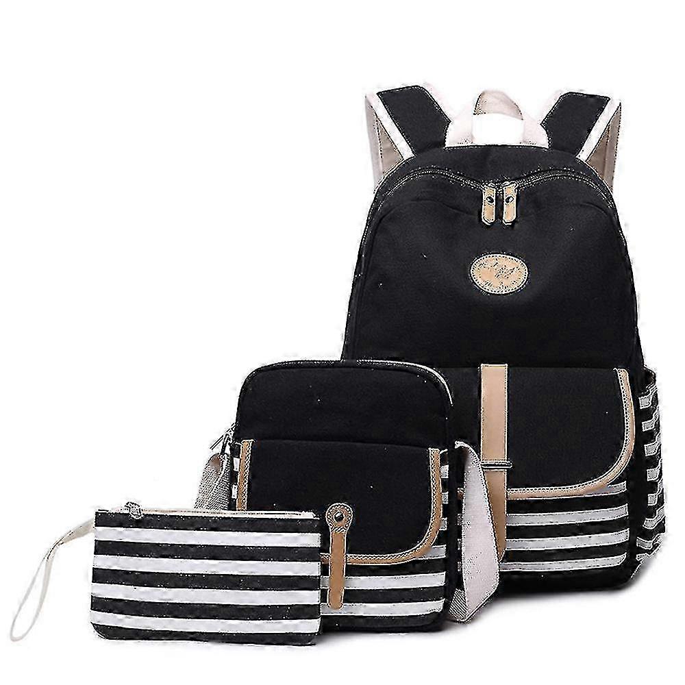 Canvas Backpack Female Student Schoolbag Striped Backpack Computer Bag