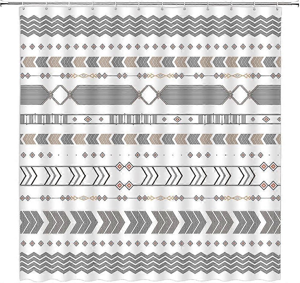 Boho Shower Curtain White Modern Farmhouse Abstract Geometric Boho Ethnic Aztec Pattern Fabric Bathroom Decor Set with Hooks(72" WX72 H)