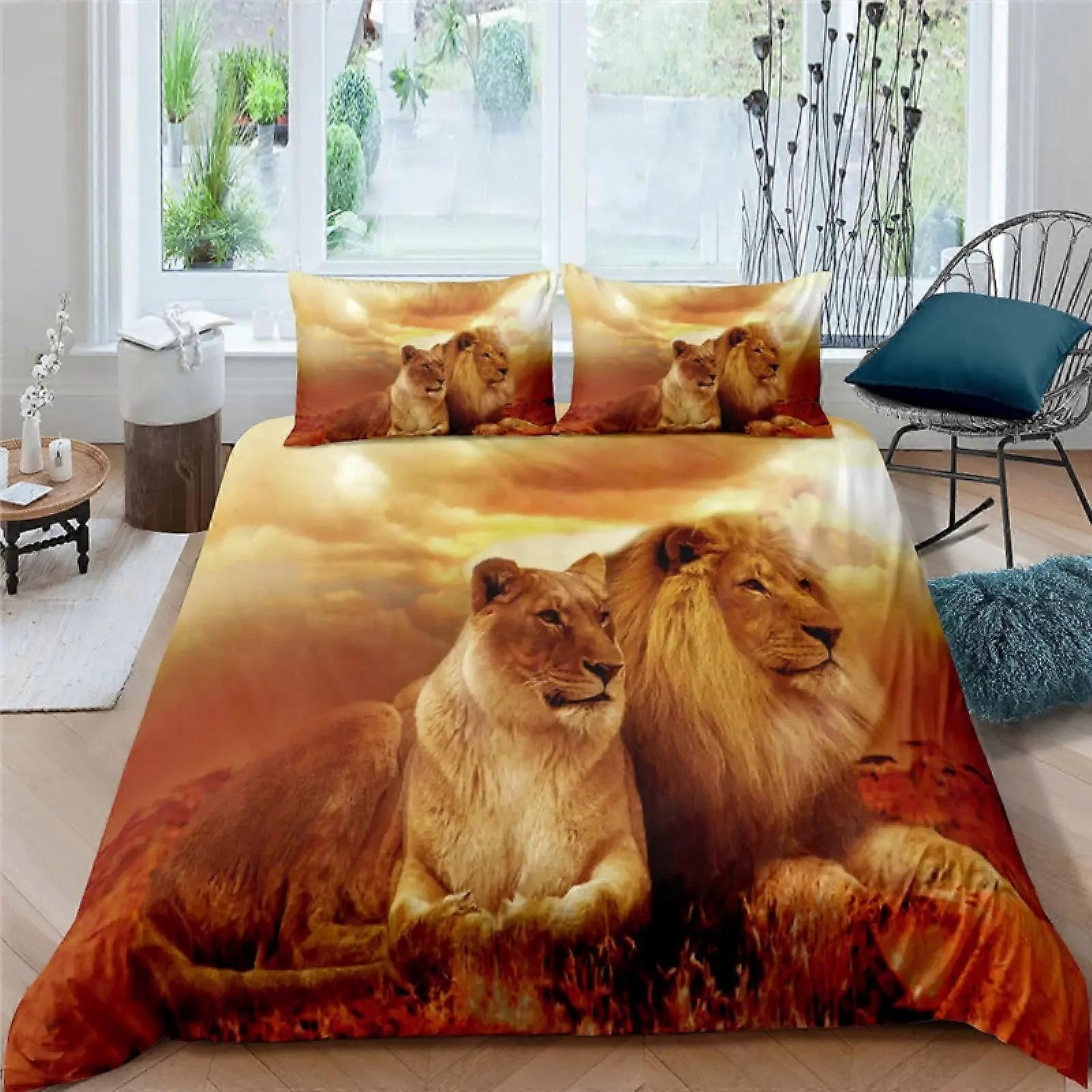 y1444 Lençóis Preto Leão Capa de Edredão Lençol Travesseiro Conjunto de Cama de Três Peças Capa de Edredão Bonito Capa de Edredão Capa de Cama com Fronhas Lençóis Personalizados vvb1444