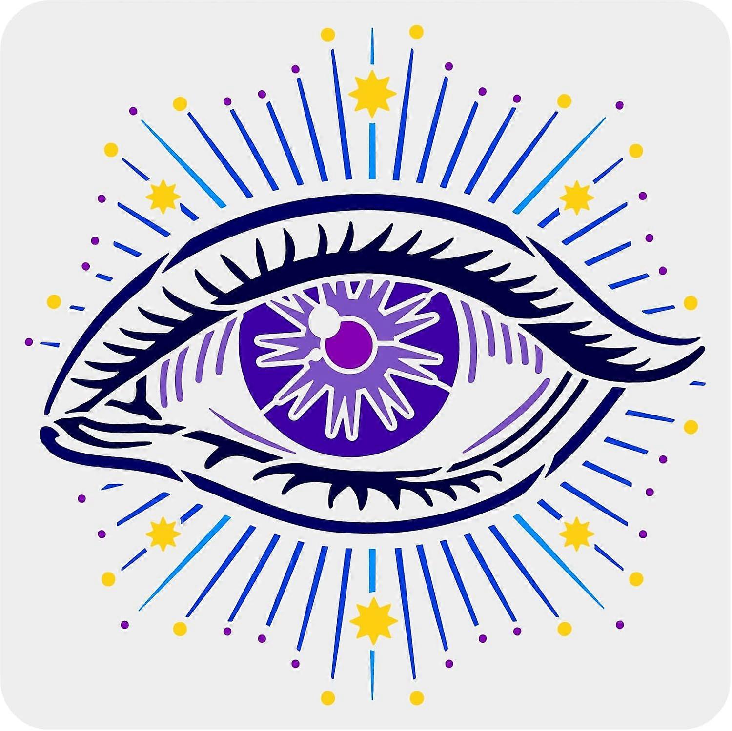 Evil Eye Stencil 11.8x11.8inch Reusable Eye Stencil for Painting Large Square Eye with Light Template 8 Pointed Stars Stencil Reusable Vintage Symbol