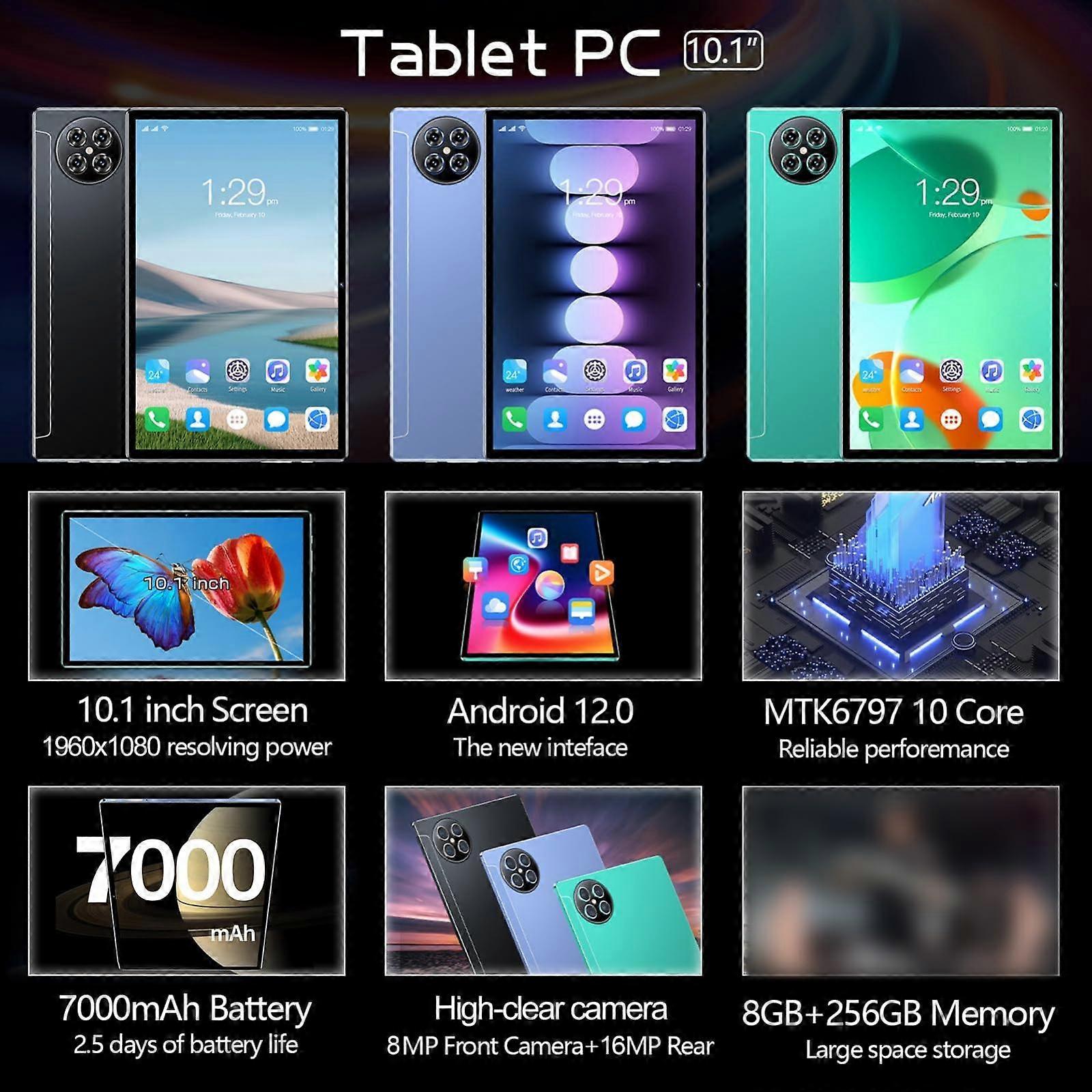 10.1'' Tablet,Android 12 Tablet with 10-Core MTK6797 Processor,8G+256GB ...
