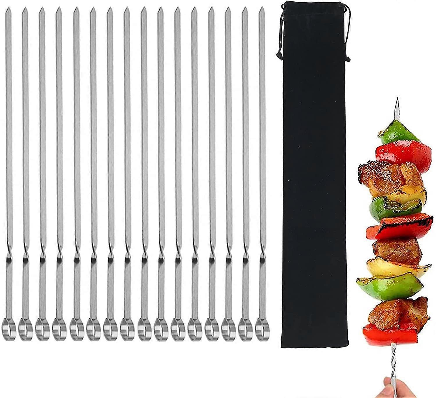 Stainless Steel Meat Skewers for Barbecue, Flat Metal Skewers 35.5cm