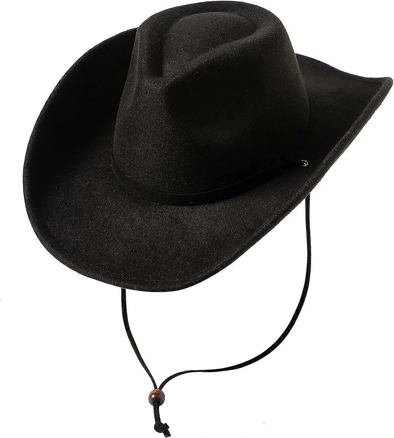 Retro Felt Wide Brim Cowboy Hat with Wind Lanyard yunLXY Under $5 Blue Women Men Retro Felt Wide Brim Western  main image 3
