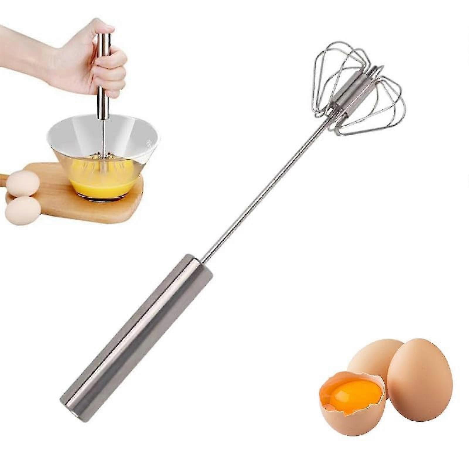 Stainless Steel Semi-Automatic Whisk, Stainless Steel Egg Whisk, Hand Push Rotary Whisk Blender, Rotating Automatic Eggbeater