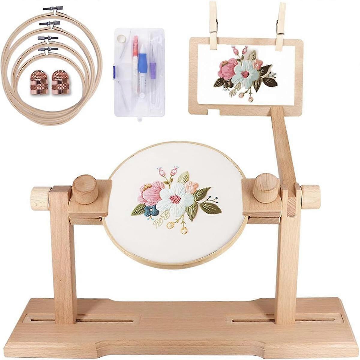 Adjustable Embroidery Hoop Frame, Embroidery Kit Wooden Embroidery Hoop Frame for Beginners