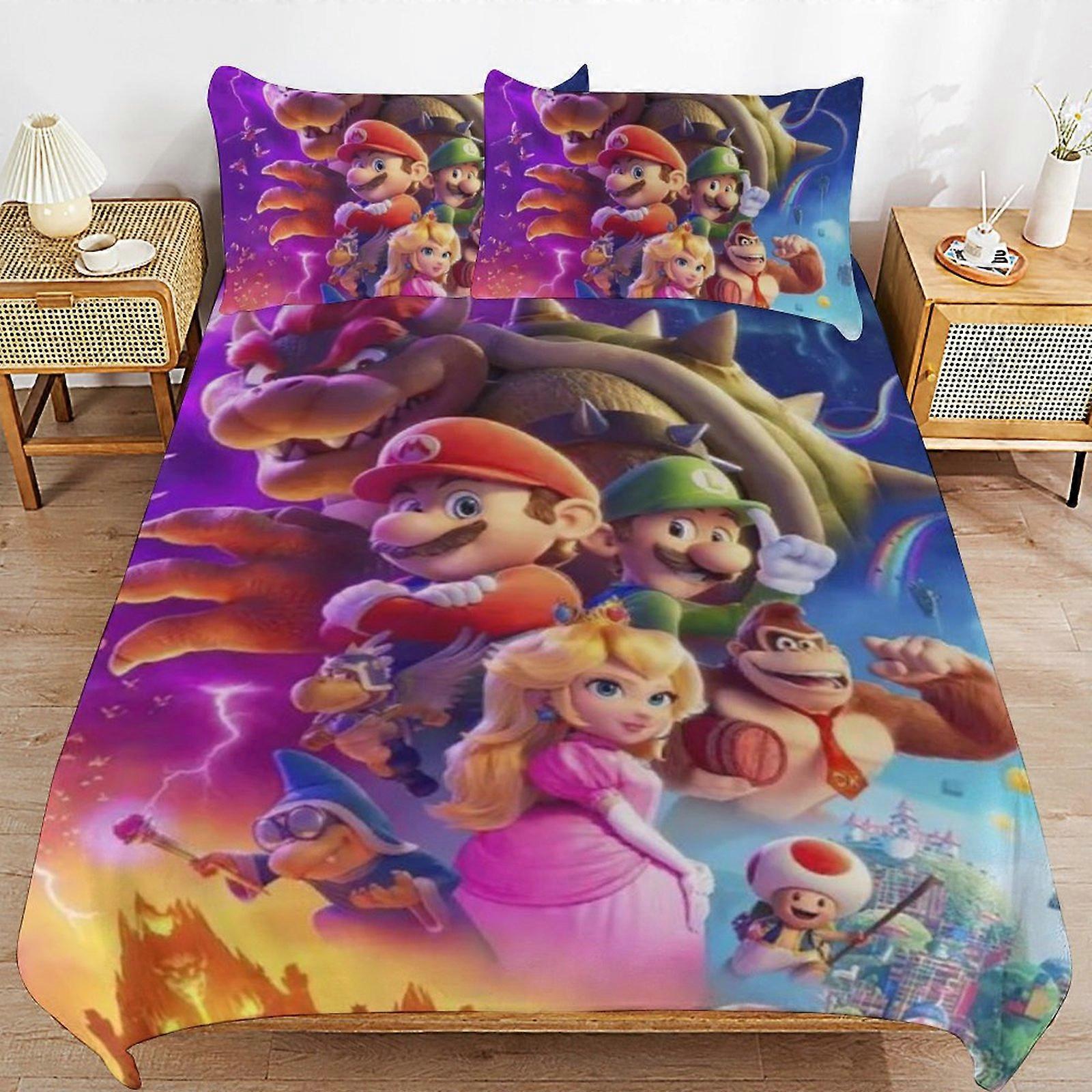 סט מצעים ZM443 סופר מריו סט שמיכות 3 חלקים, סט כיסוי שמיכת מיקרופייבר רך עם סגירת רוכסן, כיסוי שמיכה 1 + 2 כיסויי כריות TS443