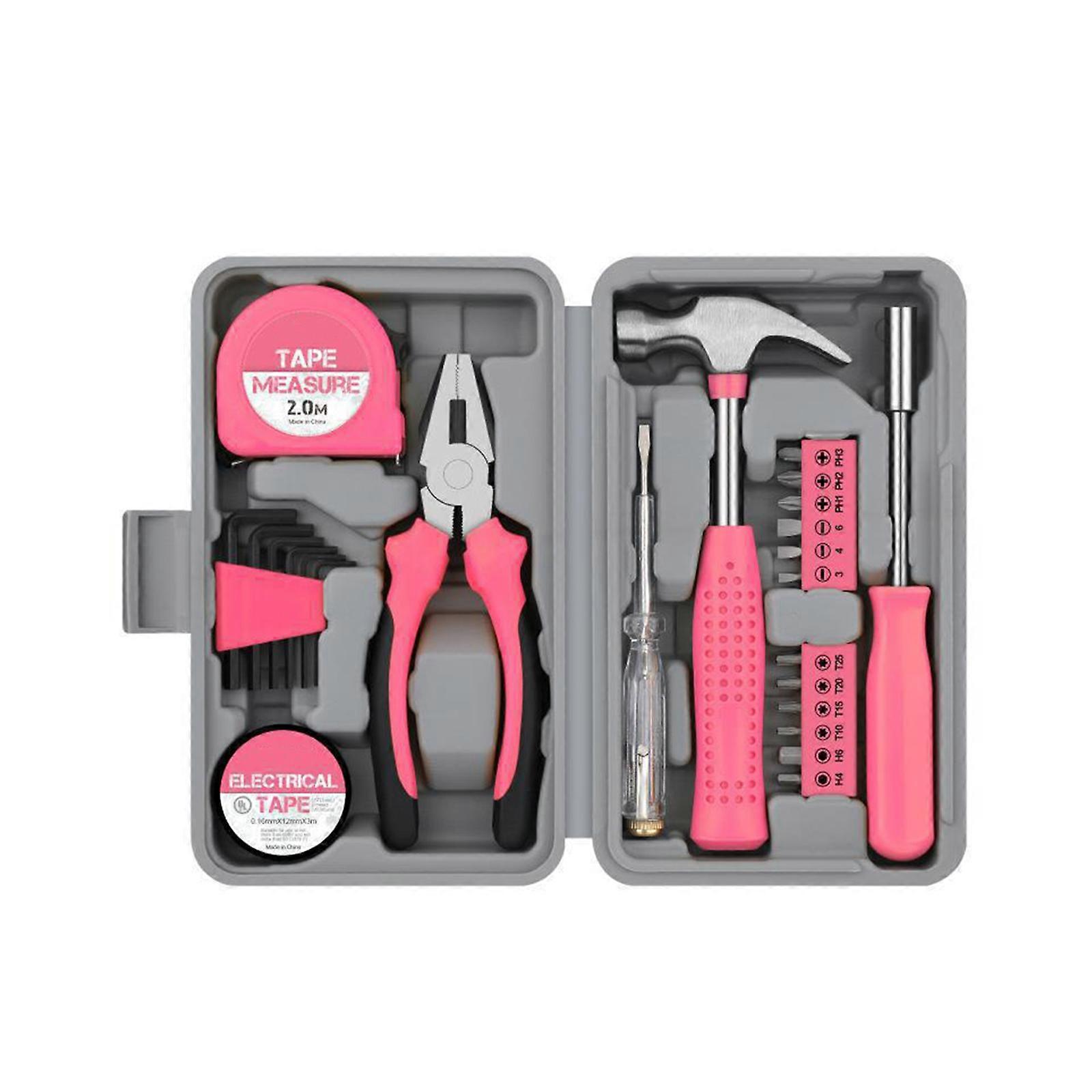 13/24pcsPink Tool Kit For Home Repair Tool Set With Hammer, Screwdriver,Plier.,100% New