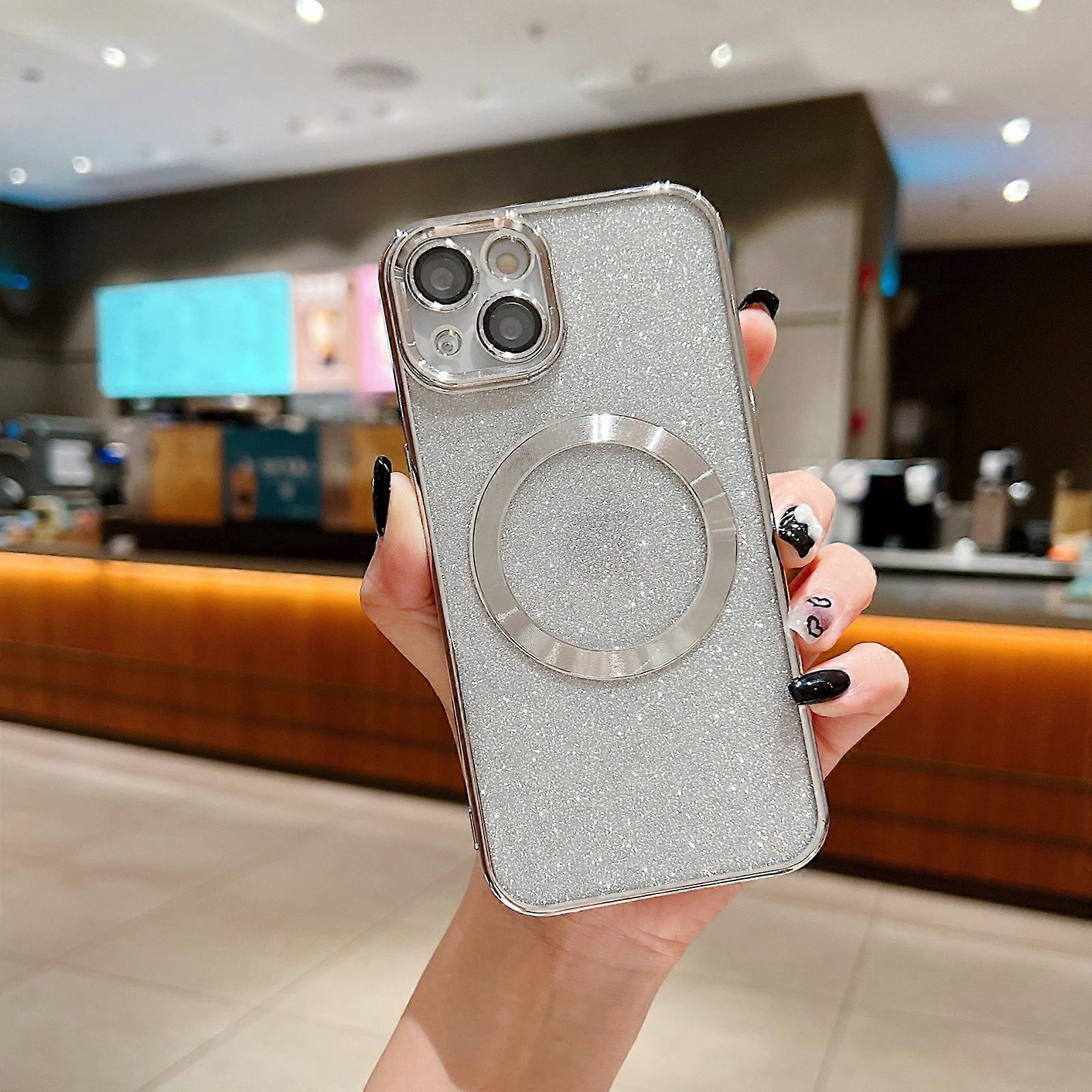 Glitter Case for iPhone 15 Pro Max/ 15 Ultra, Clear Magnetic Case Compatible with MagSafe Bling Sparkle Plating Soft Cover Women