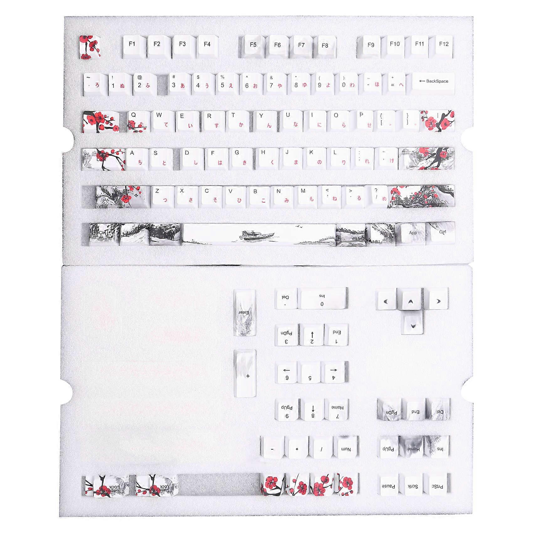110 PBT Keycap -Sublimation Plum Blossom Cherry Profile Key Cap DIY Mechanical Keyboard Keycap Set