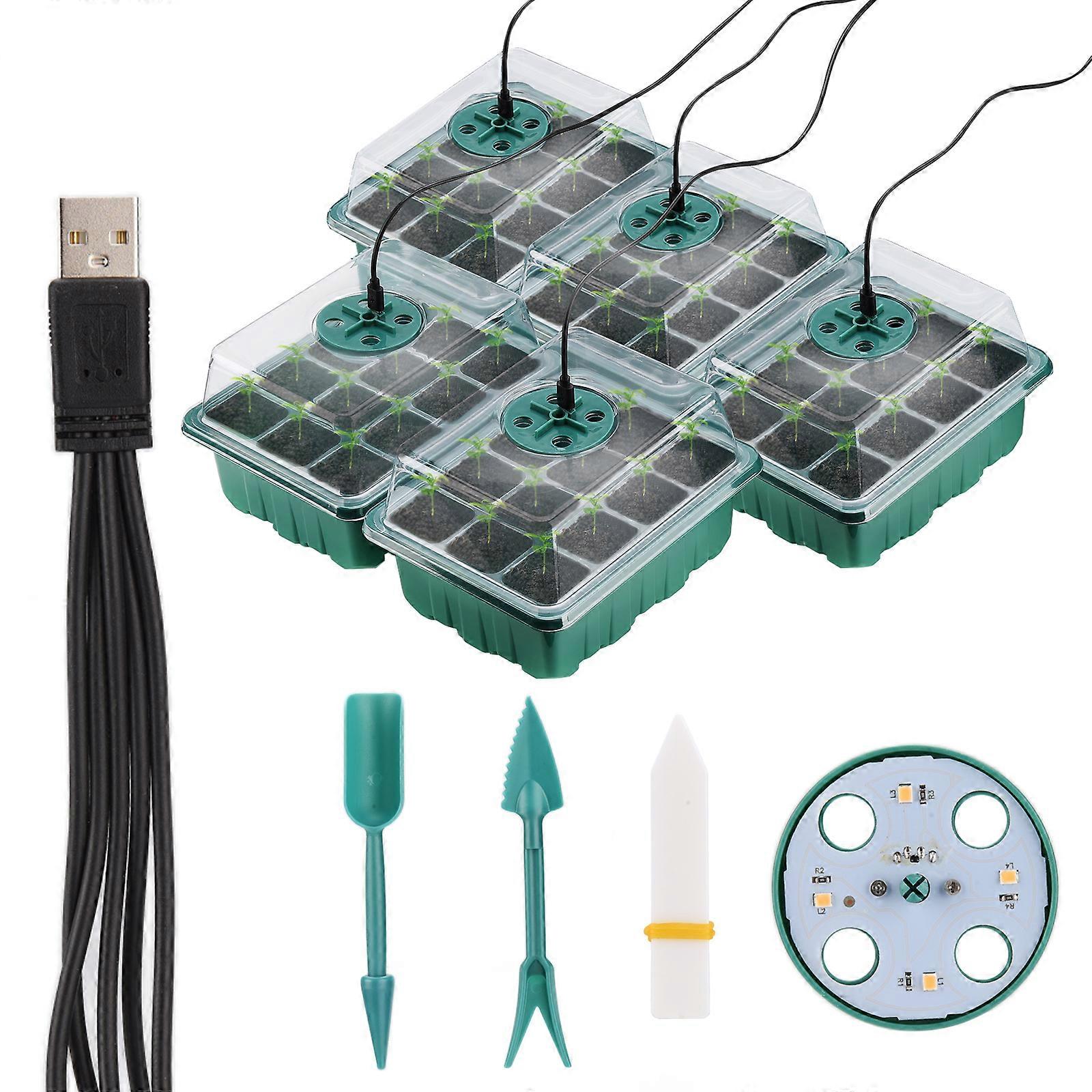 Seed Starter Kits With Grow Lights And Adjustable Humidity - Durable Plastic Gardening Tools For Nursery Pot, 5 Sets