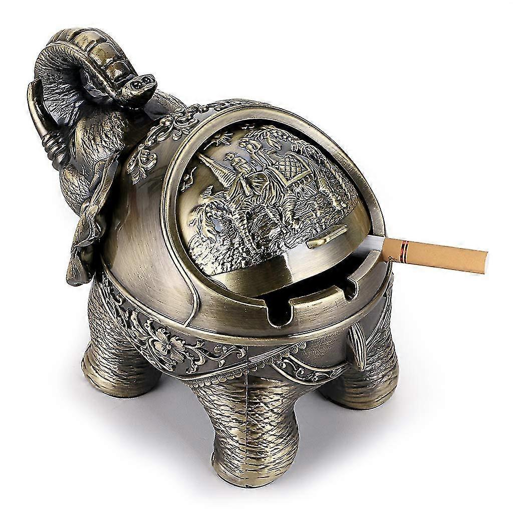Vintage Windproof Ashtray With Lids - Retro Elephant Modeling Tabletop Ashtray Cigarette Cigar