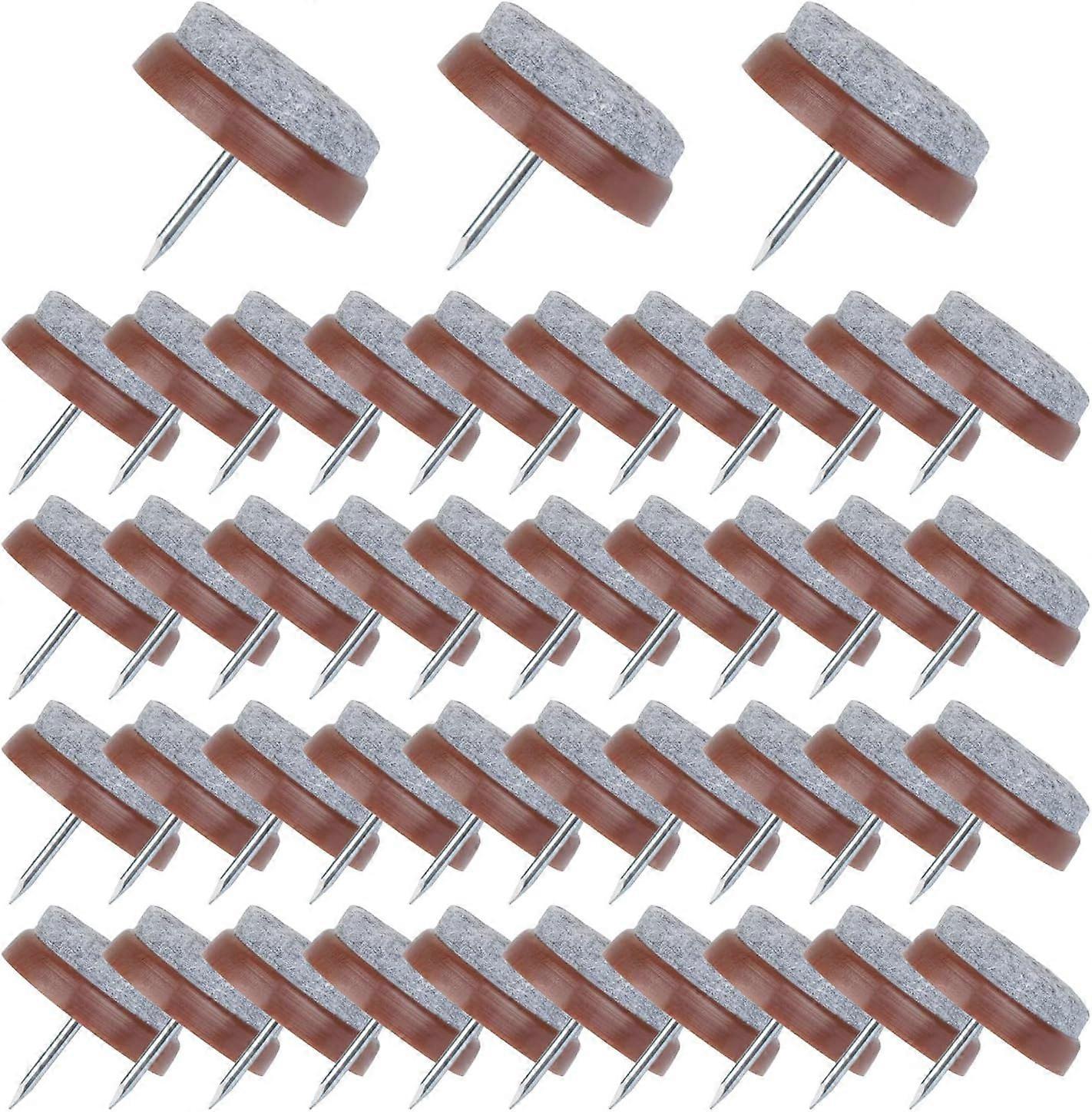 (Brown) 50pcs Furniture Slip Nails 24mm Black Felt Slip Pad with Storage Box for Wooden Chairs Stools and Table Legs