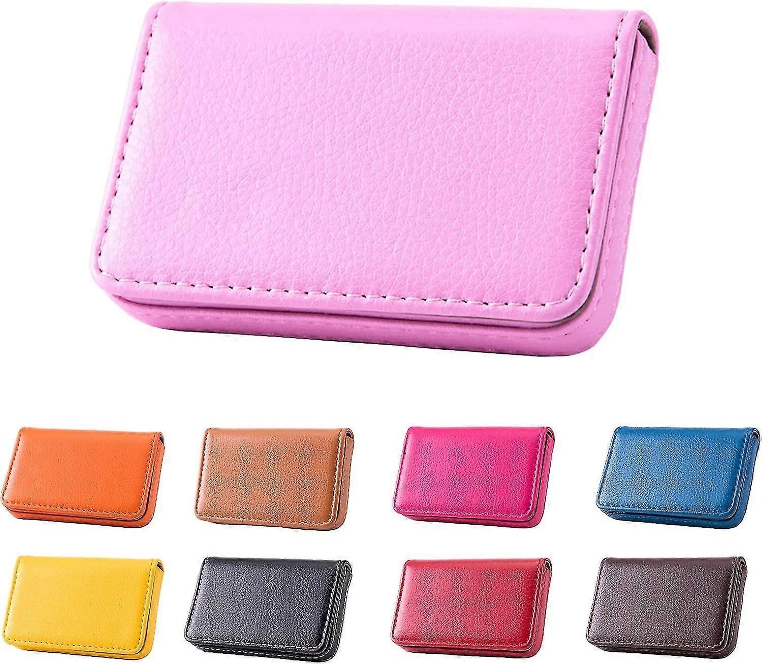 حامل بطاقة العمل ، حقيبة بطاقة عمل من جلد البولي يوريثان ، حامل بطاقة عمل للمحفظة ، جراب بطاقة اسم العمل للرجال والنساء ، إغلاق مغناطيسي (وردي)