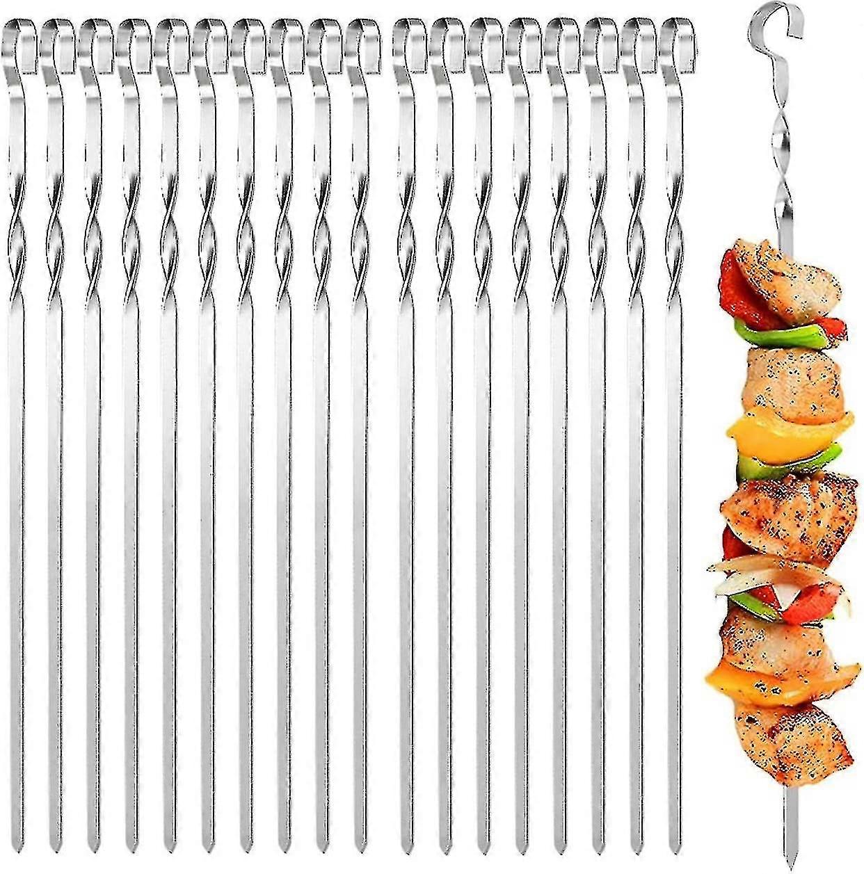 Kebab Skewers, 18pcs Metal Skewers, Bbq Skewers Stainless Steel, Flat Reusable Bbq Skewers For Outdoor Bbq, Kebab, Barbecue, Camping, Party Essentials