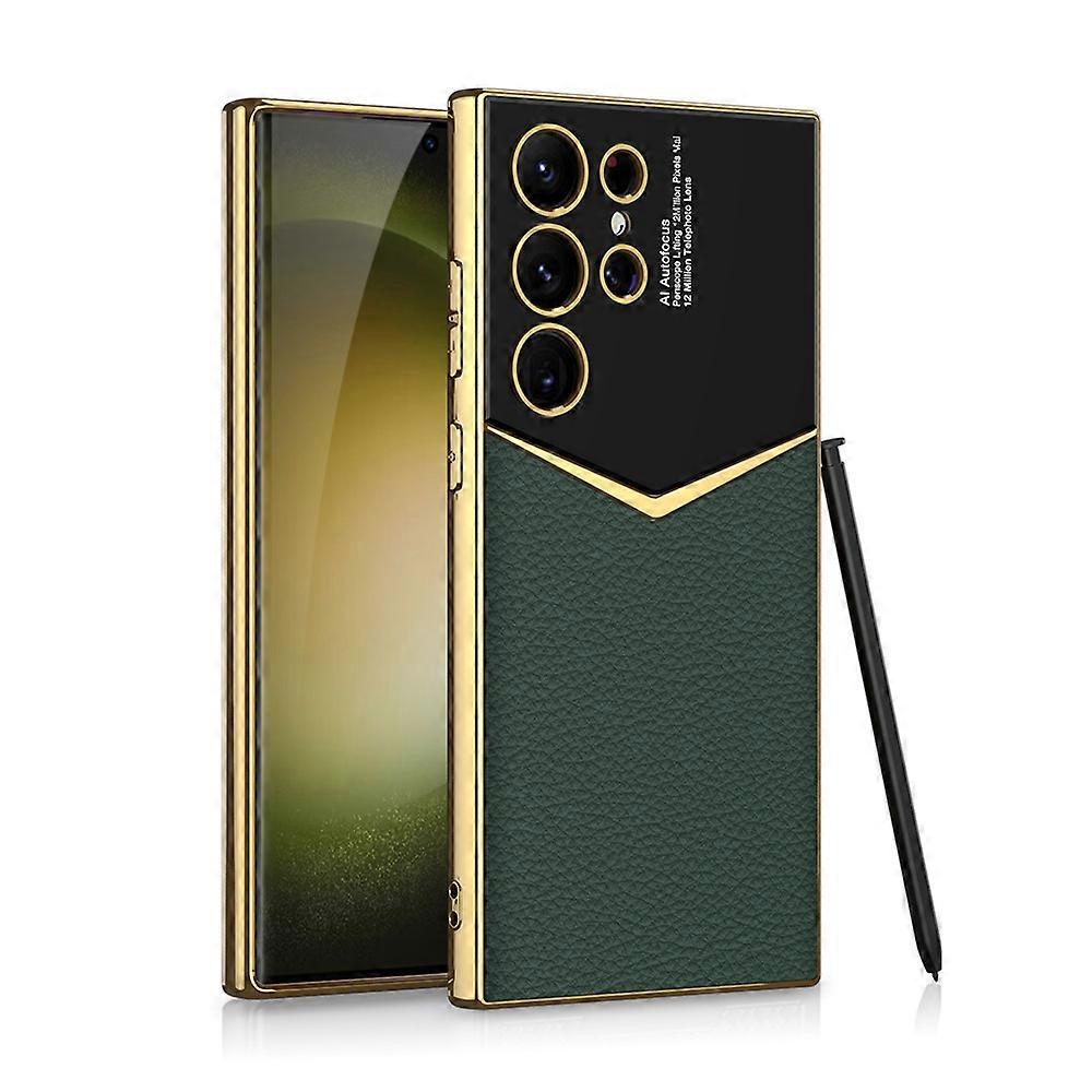 For Samsung S23 Ultra carbon fiber mobile phone case S23 plus plain leather protective cover S23 electroplating anti-drop shell--without pen