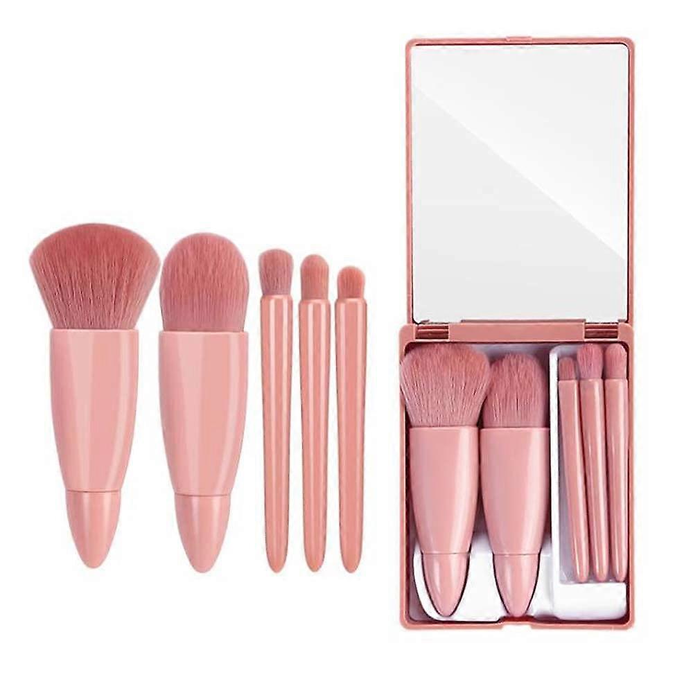 Easy-taken Travel Makeup Brush Set, 5pcs Mini Complete Function Cosmetic Brushes Kit with Mirror