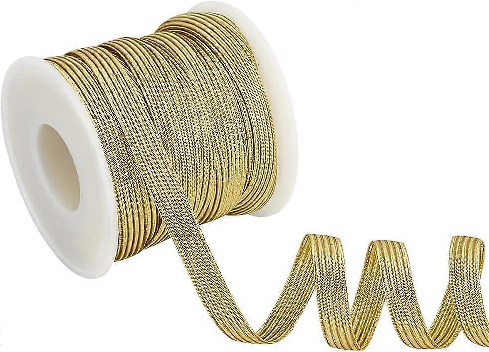 25.70 Yards Glitter Metallic Elastic Strap 0.3 Inch Gold Flat Nylon Elastic Cords for Bowknot Making Garment Accessory Sewing Gift Wrapping DIY