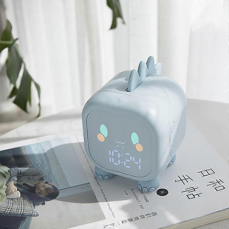 Cute Children's Alarm Clock,Adjustable Night Light Rechargeable(Blue)
