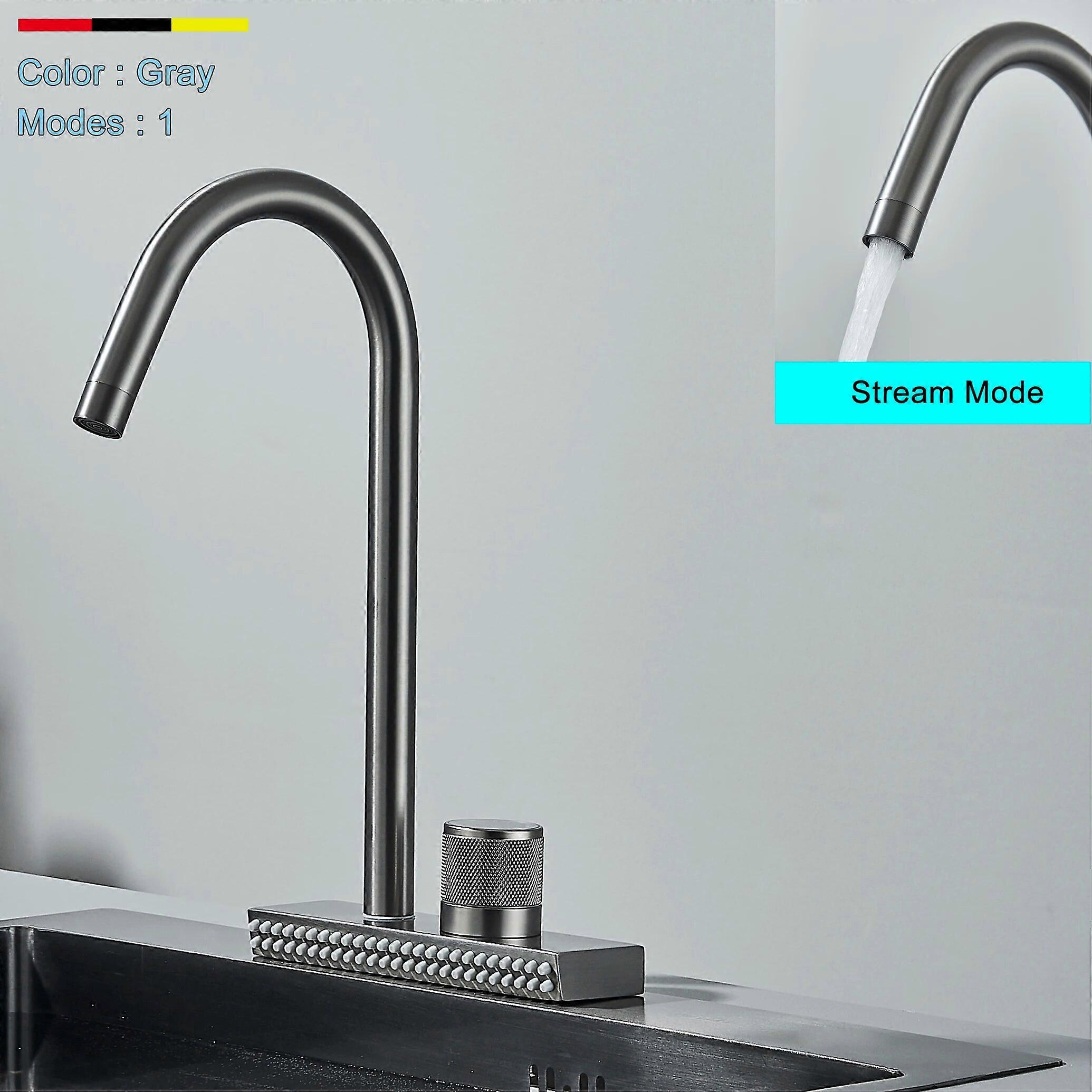 Big Waterfall Brushed Nickel Kitchen Faucet Single Handle Single Hole Tap Rotatable Sink Faucet Cold Hot Mixer Taps Gray New