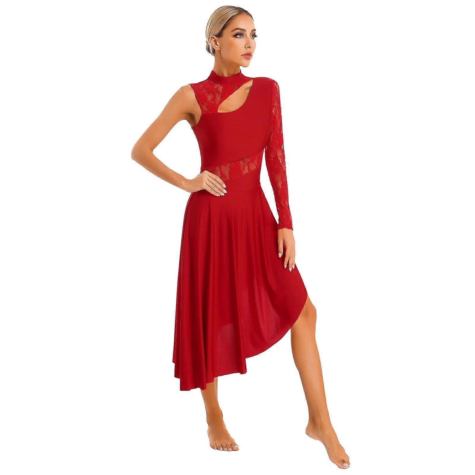 Robe De Danse Lyrique Pour Femmes - Robe Longue Pailletée Élégante à Manches Longues En Jersey, Tenue De Ballet Pour Valse Et Spectacles