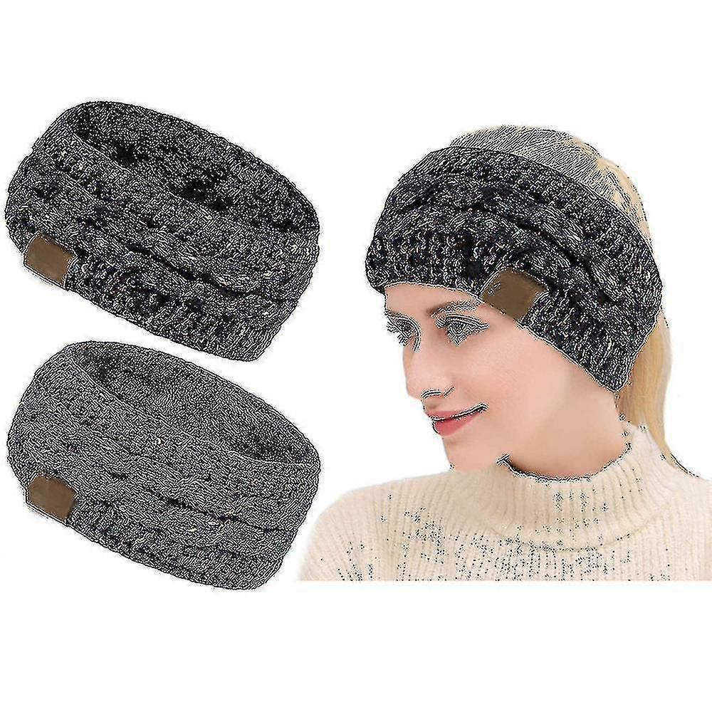 Kvinnors vintervarma pannband med fuzzy fleecefoder, tjock kabelstickad wrap